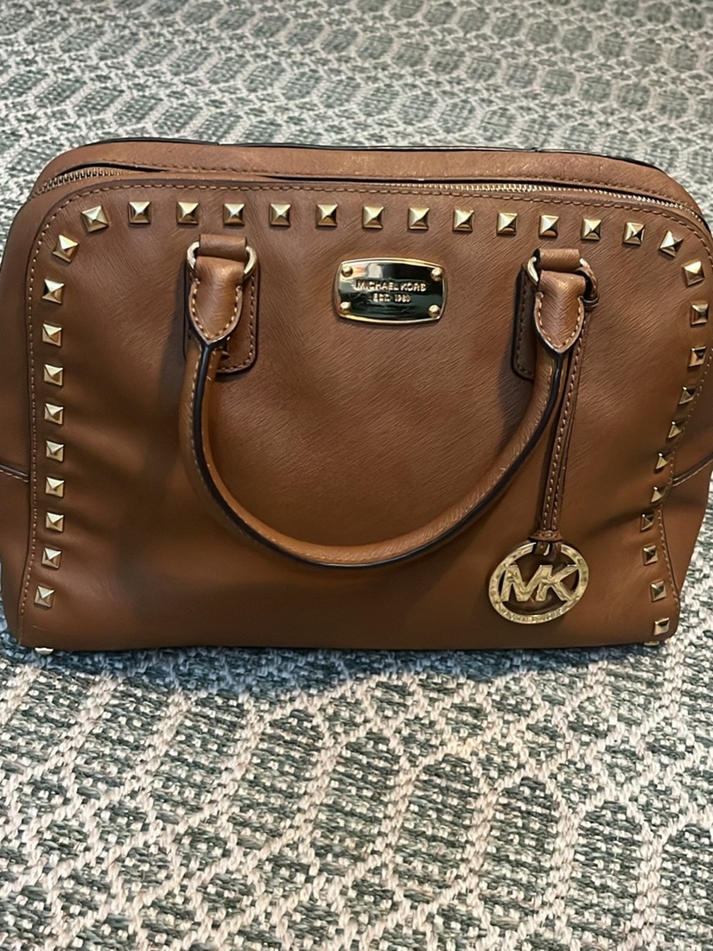 Michael Kors Cognac Leather Satchel with Gold Studs